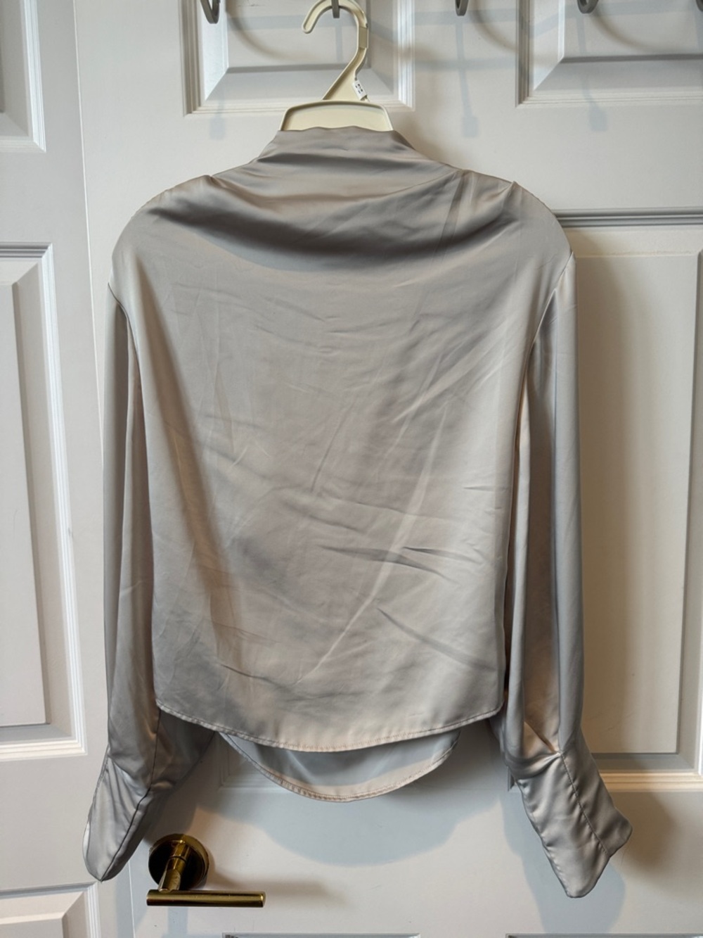 Zara Light Gray Satin Long-Sleeve Blouse